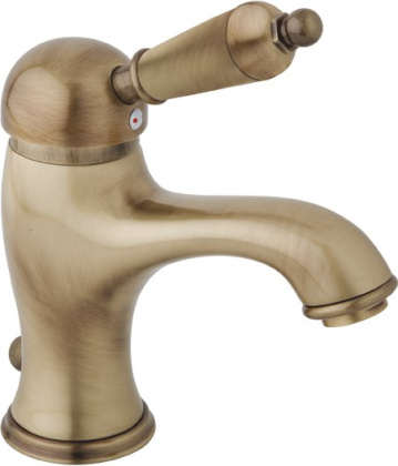 ELITE-LSM1-03/24-Bi Смеситель для раковины однорычажный с донным клапаном, золото, ручка белая