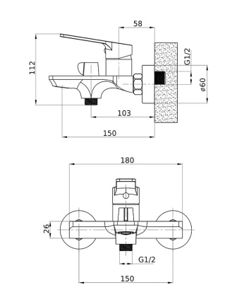 Orange FLAT M12-100cr Смеситель для ванны/душа