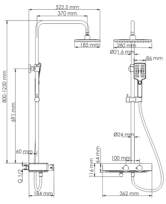 A11301 Thermo Душевой комплект с термостатическим смесителем Wasserkraft
