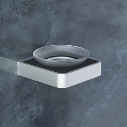 Стеклянная мыльница Jupiter с настенным держателем, 4,5х12х12,1 см, цвет черный с серебром, DA7734200