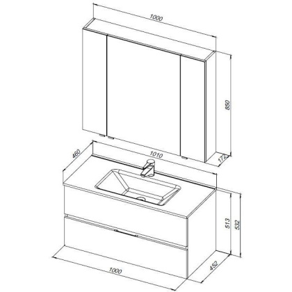 Мебель для ванной Aquanet Алвита New 100 2 ящика, дуб веллингтон белый
