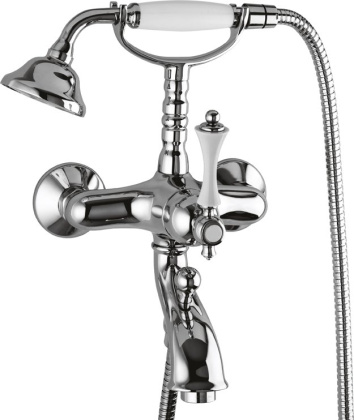 MARGOT-VDM-BLC Смеситель для ванны и душа с ручным душем Исполнение: Глянцевый белый/Хром, Ручки: Глянцевый белый/Хром  MARGOT-VDM-BLC Смеситель для ванны и душа с ручным душем Исполнение: Глянцевый белый/Хром, Ручки: Глянцевый белый/Хром