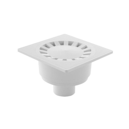 Сливной трап 150×150/50 мм прямой сток, решетка белая, гидрозатвор мокрый Сливной трап 150×150/50 мм прямой сток, решетка белая, гидрозатвор мокрый