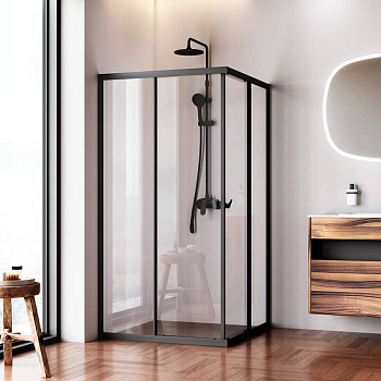 W87G-403-100100-BT Sunny Душевое ограждание квадратное, раздвижные двери 100x100 черный,стекло прозрачное