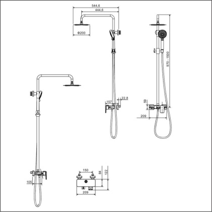 Система для душа наружного монтажа EXCELLENT Rain Altar AREX.SY.781BL (черный мат)