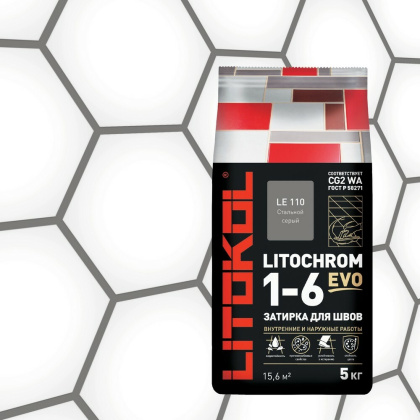 Затирка цементная LITOCHROM 1-6 EVO LE.110 стальной серый 5кг
