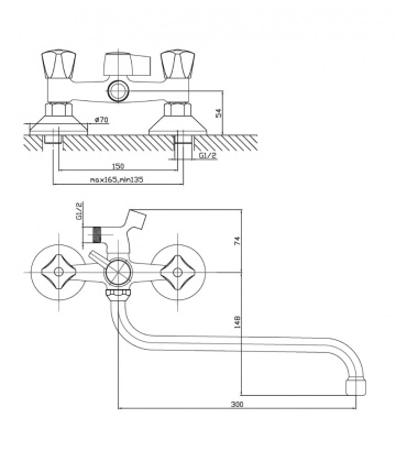 Смеситель для ванны/душа Agger Retro-S A1822200 с душевым набором Смеситель для ванны/душа Agger Retro-S A1822200 с душевым набором