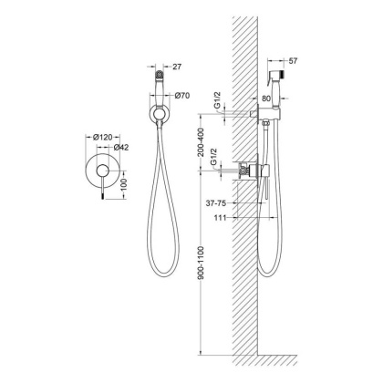 Смеситель Timo Saona 2389/18SM встроенный с гигиеническим душем, черное золото