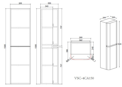 Шкаф Caprise VSC-4CA150MG-L подвесной, левый, 1500*404*350, серый матовый