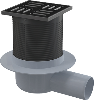 Сливной трап 105×105/50 мм боковой сток, решетка из нержавеющей стали, черный-мат, гидрозатвор комбинированный SMART