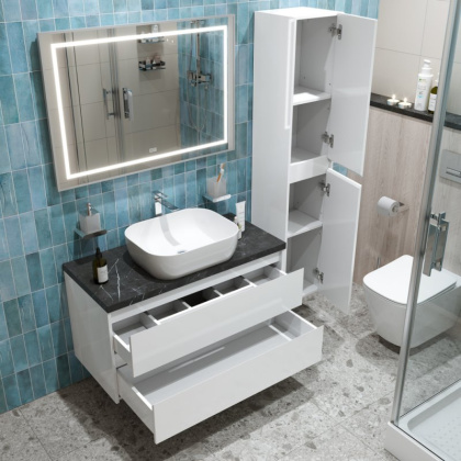 Тумба с раковиной подвесная BelBagno KRAFT 100 Cemento Grigio, раковина белая Тумба с раковиной подвесная BelBagno KRAFT 100 Cemento Grigio, раковина белая