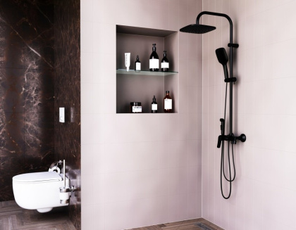 DX220920300_xxx Apollo, душевая система со смесителем-полкой: верхний душ 230*230мм, ручной душ