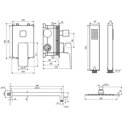 Система для душа скрытого монтажа EXCELLENT Keria AREX.SET.2045CR (хром)