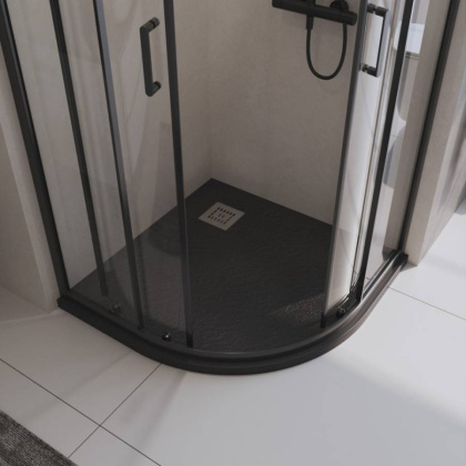 TRAY-MR-UNO-R-90-550-35-NERO-CR Поддон из искусственного мрамора в комплекте с сифоном с декоративной накладкой (хром), чёрный TRAY-MR-UNO-R-90-550-35-NERO-CR Поддон из искусственного мрамора в комплекте с сифоном с декоративной накладкой (хром), чёрный