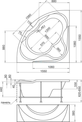 Акриловая ванна 1Marka Luxe 155х155 01лю1515