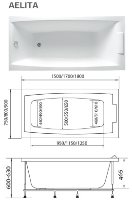 Акриловая ванна 1Marka Aelita 170х75 01ае1775 Акриловая ванна 1Marka Aelita 170х75 01ае1775