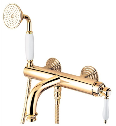 APHRODITE-VDM-02-Bi Смеситель для ванны и душа однорычажный в комплекте с ручным душем, исполнение бронза, ручки белые