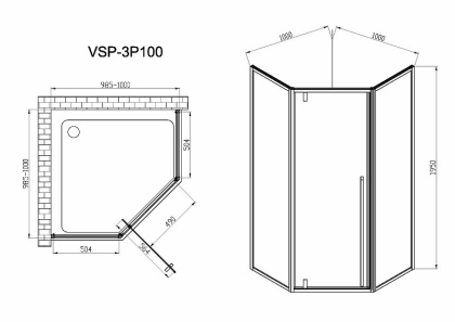 Душевой уголок Penta VSP-3P100CL, 1000*1000, хром, стекло прозрачное Душевой уголок Penta VSP-3P100CL, 1000*1000, хром, стекло прозрачное
