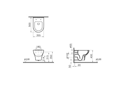 Унитаз подвесной VitrA Zentrum Rim-Ex 5795B003-0075 безободковый