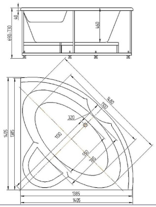 Ванна  Поларис-1 пустая с фр.экр. (вклеенный каркас)