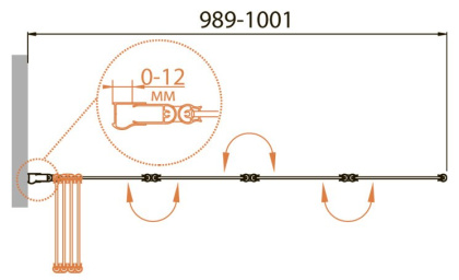 Шторка на ванну RELAX-V-4-90/140-P-Bi-L Условные размеры, мм:900х1400 Габариты с диапазоном регулировок, мм:(889-901)х1400 