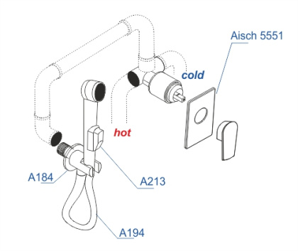 A55094 Встраиваемый комплект для биде со шлангом 150 см Wasserkraft