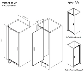 Душевая дверь Am.Pm Gem 195х90  W90G-90-1P-MT