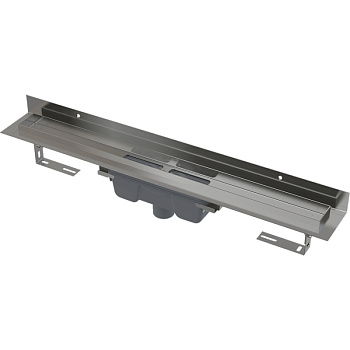 Водоотводящий желоб с порогами для цельной решетки и фиксированным воротником к стене, вертикальный сток