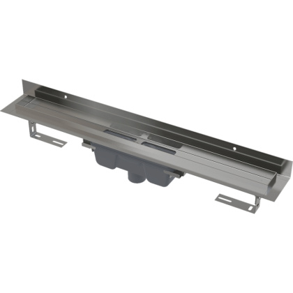 Водоотводящий желоб с порогами для цельной решетки и фиксированным воротником к стене, вертикальный сток