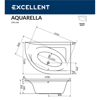Ванна EXCELLENT Aquarella 170x110 (правая) "ULTRA" (золото) Ванна EXCELLENT Aquarella 170x110 (правая) "ULTRA" (золото)