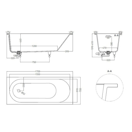 Ванна из литьевого мрамора Salini Ornella Kit 170х70 102413M матовая
