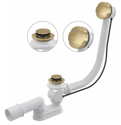 Сифон для ванны автомат комплект, металл GOLD-глянец