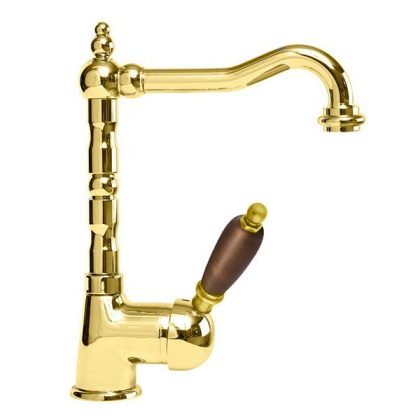 ELITE-LSM2-03/24-M Смеситель для раковины однорычажный с донным клапаном, исполнение золото, ручки золото