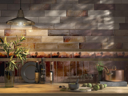 Плитка настенная 9040 Тракай бежевый темный глянцевый 8.5*28.5*8.5 (44шт\1.07м2), м2