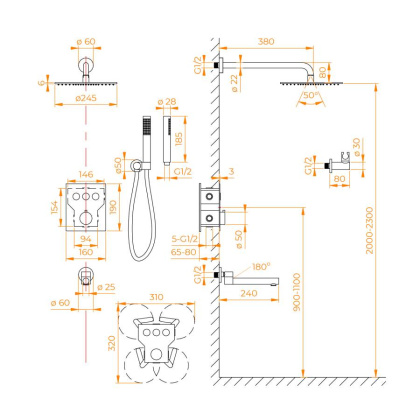 Система для душа встраиваемая RGW SP-370B, RGW 511408370-04