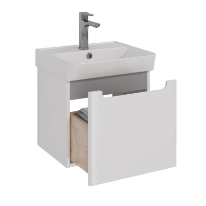 Тумба Lemark BUNO MINI 45см под 1 раковину, подвесная,1 ящик, цвет корпуса, фасада: Белый глянец