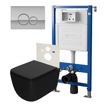 Сет: Система инсталляции Point Элемент для подвесного унитаза PN45120 + Клавиша смыва для инсталляции Point Виктория, хром, PN44061C + Унитаз подвесной Point Меркурий безободковый сид.дюропласт микролифт быстросъем чёрн мат. PN41831BM