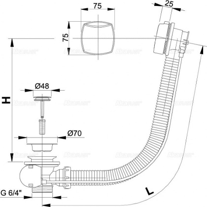 Сифон для ванны автомат комплект, хром
