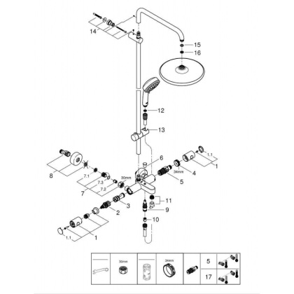 Душевая система поворотная с термостатом, с изливом Grohe Tempesta Cosmopolitan 250, хром / белый (26672000)