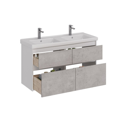 Тумба Lemark COMBI 125см под 2 раковины, подвесная/напольная,4 ящика, цвет фасада: Бетон, цвет корпуса: Белый глянец Тумба Lemark COMBI 125см под 2 раковины, подвесная/напольная,4 ящика, цвет фасада: Бетон, цвет корпуса: Белый глянец