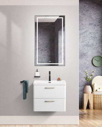Тумба с раковиной подвесная BelBagno DUE 60 Белый металлик, раковина белая Тумба с раковиной подвесная BelBagno DUE 60 Белый металлик, раковина белая