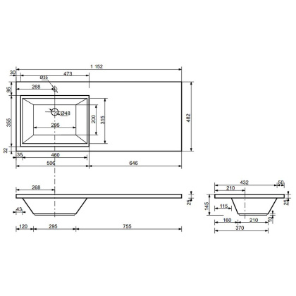 Комплект мебели Dallas Luxe 1150х482 левосторонний подвесной 2 ящика (ШхГхВ) 498х476х607