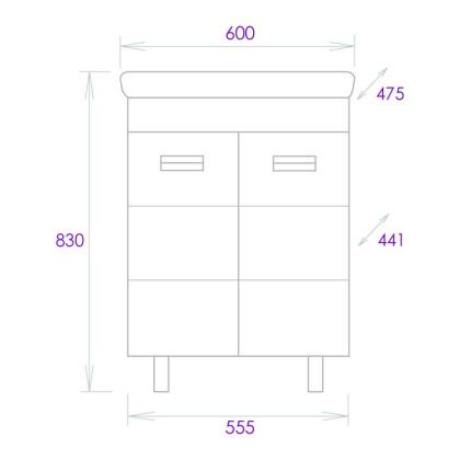 Тумба Onika Балтика-Квадро Black 60 напольная, белая (ум.Тигода 60)