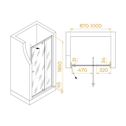 Душевая дверь  90*185 RGW PA-02 NEW Хром/Шиншила/6 мм (87-100) (EasyClean)