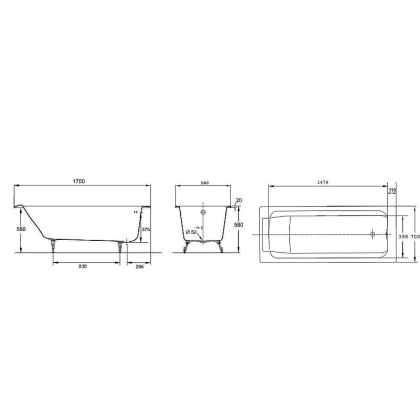 Ванна чугунная  E2947-S-00 Jacob Delafon Parallel белая  (170см*70см)без антискользящего покрытия , шт Ванна чугунная  E2947-S-00 Jacob Delafon Parallel белая  (170см*70см)без антискользящего покрытия , шт