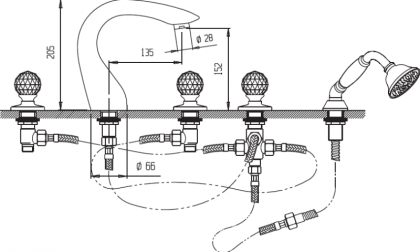 ATLANTIS-BVD-02-Sw/M Смеситель на борт ванныс ручным выдвижным душем, исполнение бронза, ручки Sw/M