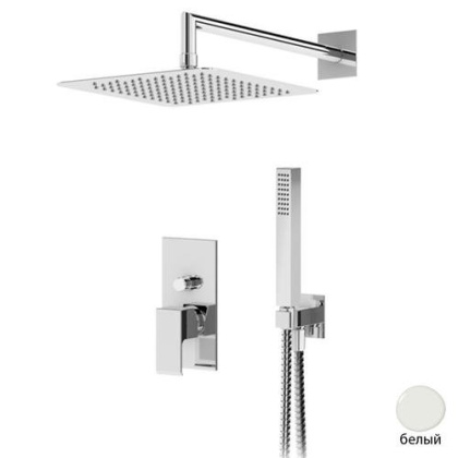 PORTA-DSIPQ-20-BIO Душевая система с переключателем для верхнего и ручного душа, верхний душ из стены, квадратный 20 см, материал ABC, исполнение белый матовый