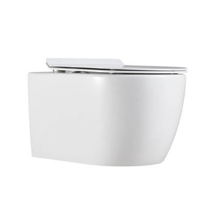 Унитаз подвесной безободковый укороченный Creto Logan L1 1001-001-L1W/1 49 см с крышкой-сиденьем микролифт