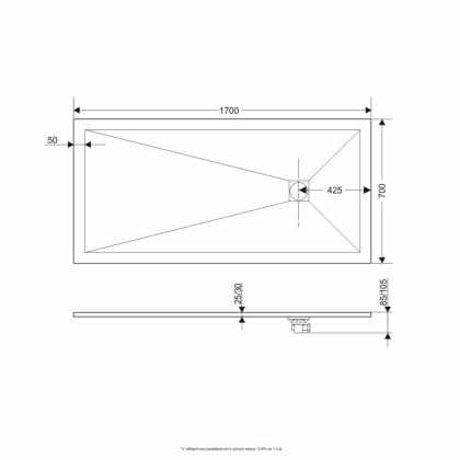 Душевой поддон  70*170*2,5 RGW ST-0177W Белый/Прямоуг Ø 90 мм Каменный Душевой поддон  70*170*2,5 RGW ST-0177W Белый/Прямоуг Ø 90 мм Каменный