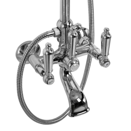 FIRST-CVD-03/24-M Душевая колонна со смесителем для ванны,верхнего и ручного душа,золото, ручки золото